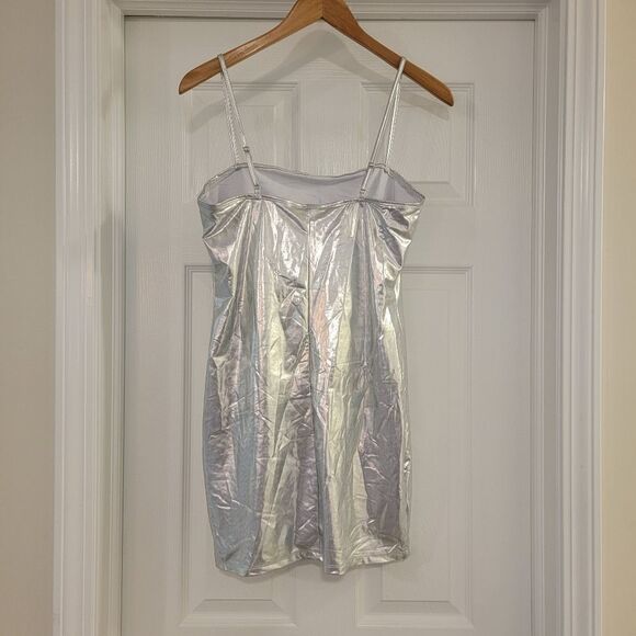 SHEIN Silver Metallic Holographic Halter Mini dress size small 4 NWOT - Picture 7 of 10